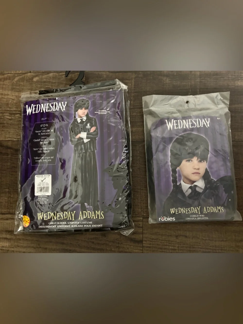 Rubies Wednesday Addams Child School Uniform Costume Size 7-8 Wig Included NWT